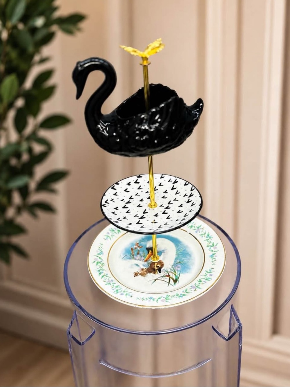 Avon Black Swan Tiered Serveware